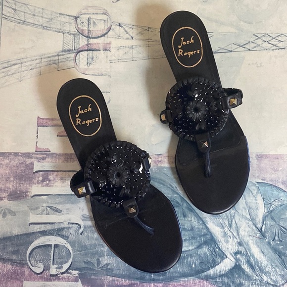 Jack Rogers Black Leather Studded Sandals - Picture 2 of 4